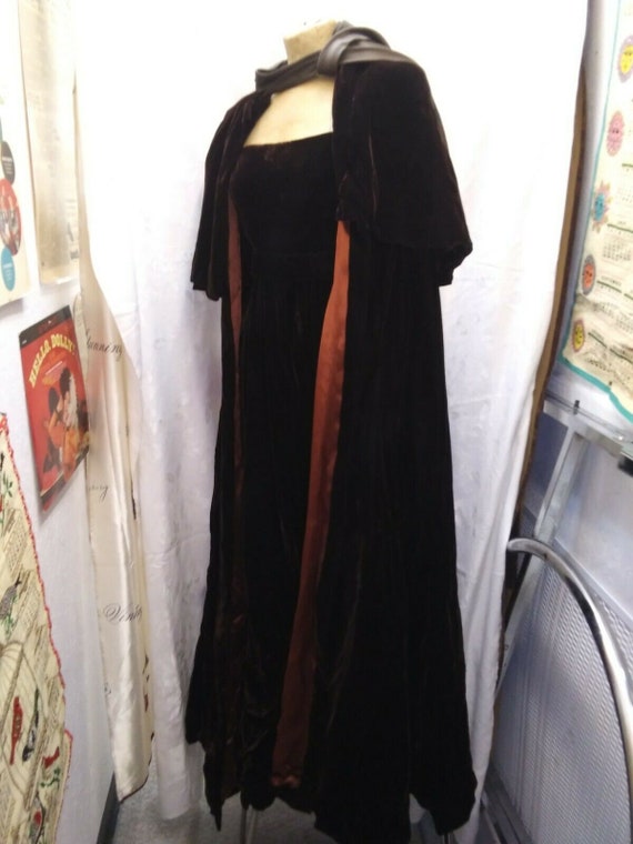 1960s Brown Rayon Velvet Couture Dress and Cape Lo