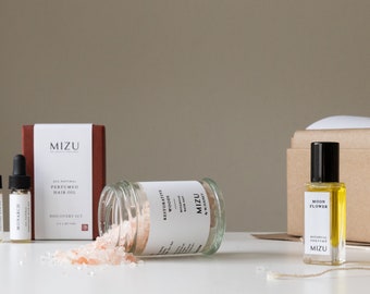 BOTANISCHES SPA Geschenkset |  BIO Haaröl, Badesalz, Parfümöl |  At-Home Rituale des Wellness