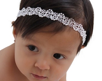 Baptism Headband, Christening Headband, White Headband, Newborn Headband, Baby Girl Headband, Infant Headband, White Baby Headband, Halo