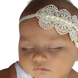 Baptism Headpiece, Ivory Headband, Lace Headband, Baby Headband, Infant Headbands, Newborn Headband, Christening Headband, Ivory Headpiece