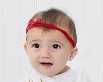 Red Headband, Red Baby Headband, Baby Girl Headband, Baby Headband, Newborn Headband, Baby shower Gift, Baby Bow Headband, Crochet Headband