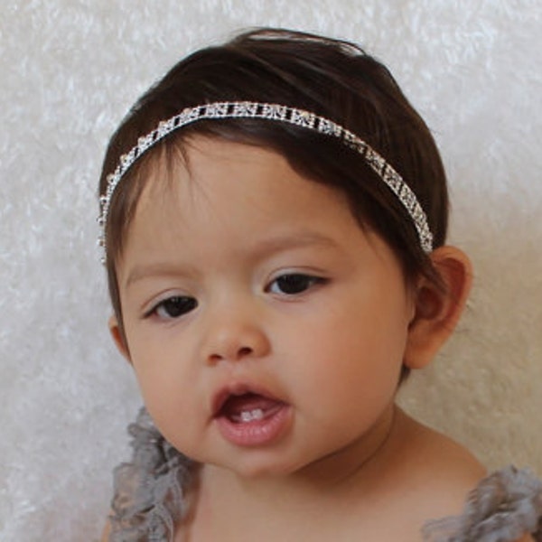 Rhinestone Headband, Silver Headband, Baby Halo Headband, Infant Headbands, Baby Headband, Wedding Headband, Baptism Headband.