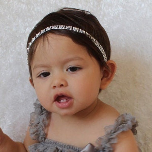 Rhinestone Headband, Silver Headband, Baby Halo Headband, Infant Headbands, Baby Headband, Wedding Headband, Baptism Headband.