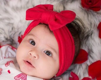 Red Bow Turban Headband Stretchy Polyester Hairband for Babies Kids and Adults Cute and Comfortable Fashion Accessory