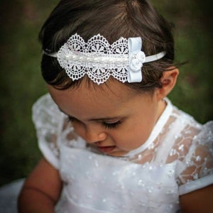 Baptism Headpiece, White Headband, Lace Headband, Baby Headband, Infant Headbands, Newborn Headband, Christening Headband, White Headpiece