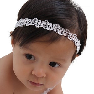 Baptism Headband, Christening Headband, White Headband, Newborn Headband, Baby Girl Headband, Infant Headband, White Baby Headband, Halo image 1