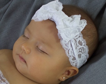 Bow Headband, Lace Headband, Bow Headwrap, White Headband, Baby Headband, Baby Accessories, Hair Accessories, Bow Lace Headband, Headbands