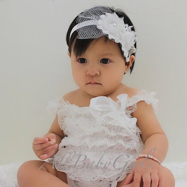 Baptism Headband White Headband Flowers Headband Newborn Etsy