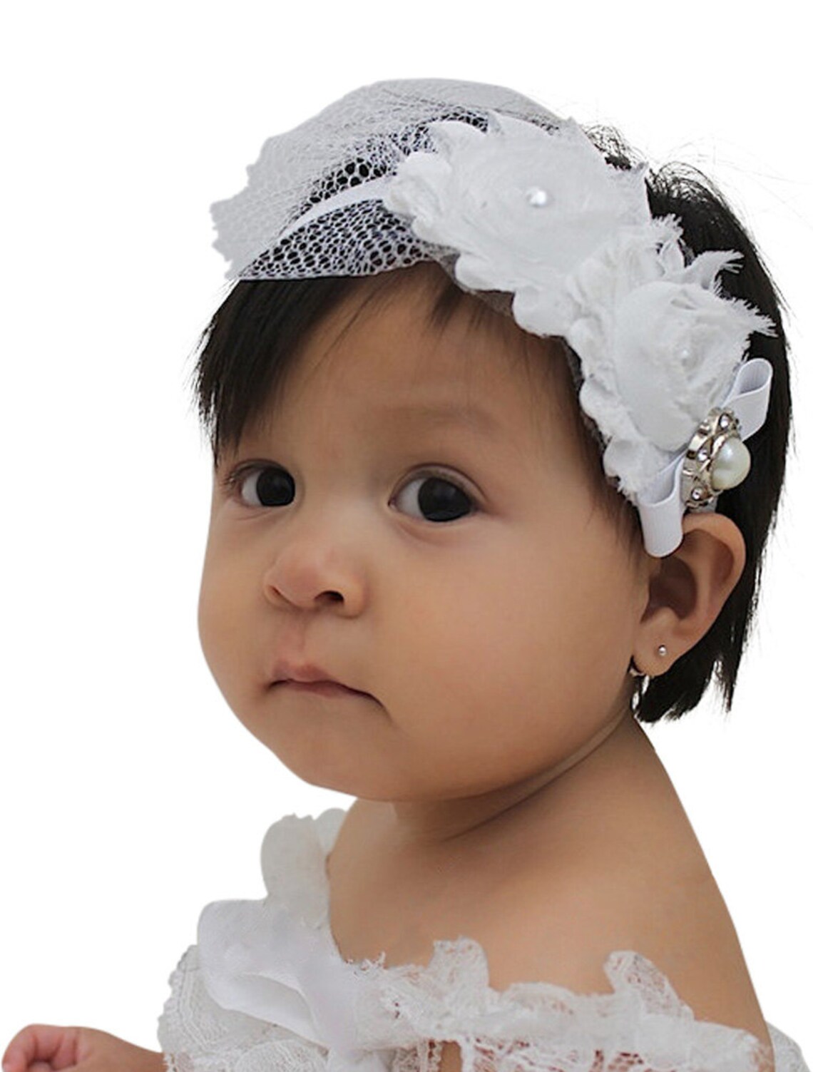 Baptism Headband White Headband Flowers Headband Newborn Etsy