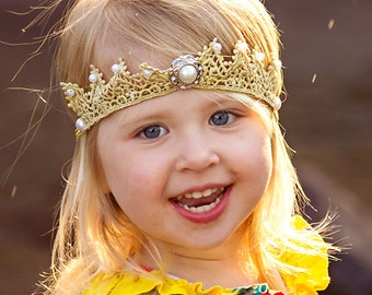Gold Baby Crown, Crown Headband, Birthday Crown, Princess Crown, Gold Crown Headband, Gold Crown, Princess Headband, Baby Headband,