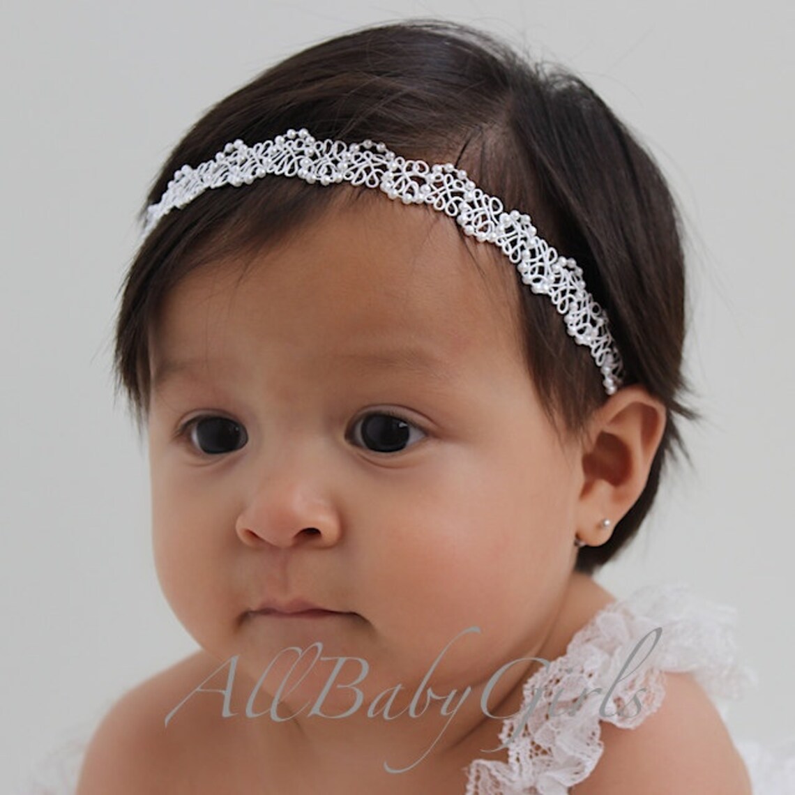 White Baby Headband Pearl Baby Headband Halo Headband Etsy