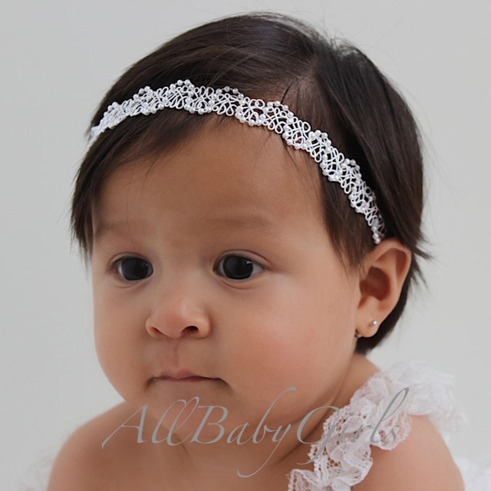 White Baby Headband Pearl Baby Headband Halo Headband Etsy