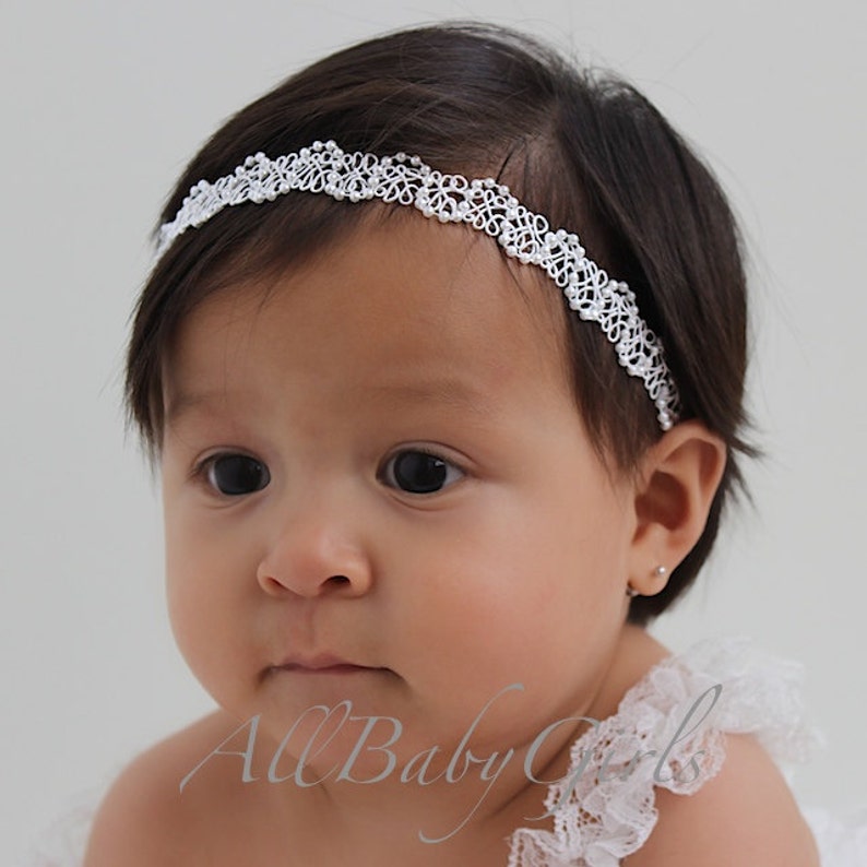 Baptism Headband, Christening Headband, White Headband, Newborn Headband, Baby Girl Headband, Infant Headband, White Baby Headband, Halo image 2