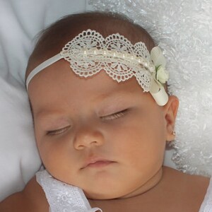 Baptism Headpiece, Ivory Headband, Lace Headband, Baby Headband, Infant Headbands, Newborn Headband, Christening Headband, Ivory Headpiece image 3