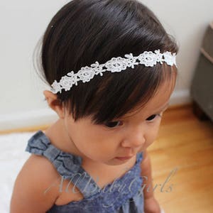 Baptism Headband, White Headband, Baby Headband, Lace Headband Baby, Halo Headband, Wedding Headpiece, Flower Girl Headband, Headband