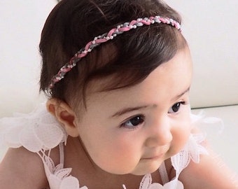 Braided Headband, Pink Headband, Braid Headband, Newborn Headband, Infant Headbands, Baby Headband, Pearls Headband, Baby Headpiece