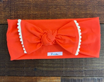 Orange Bow Knot Turban Headband Stretchy Polyester Hair Accessory for Women Girls, Babies Orange Headband Turban Headband Bow Headband