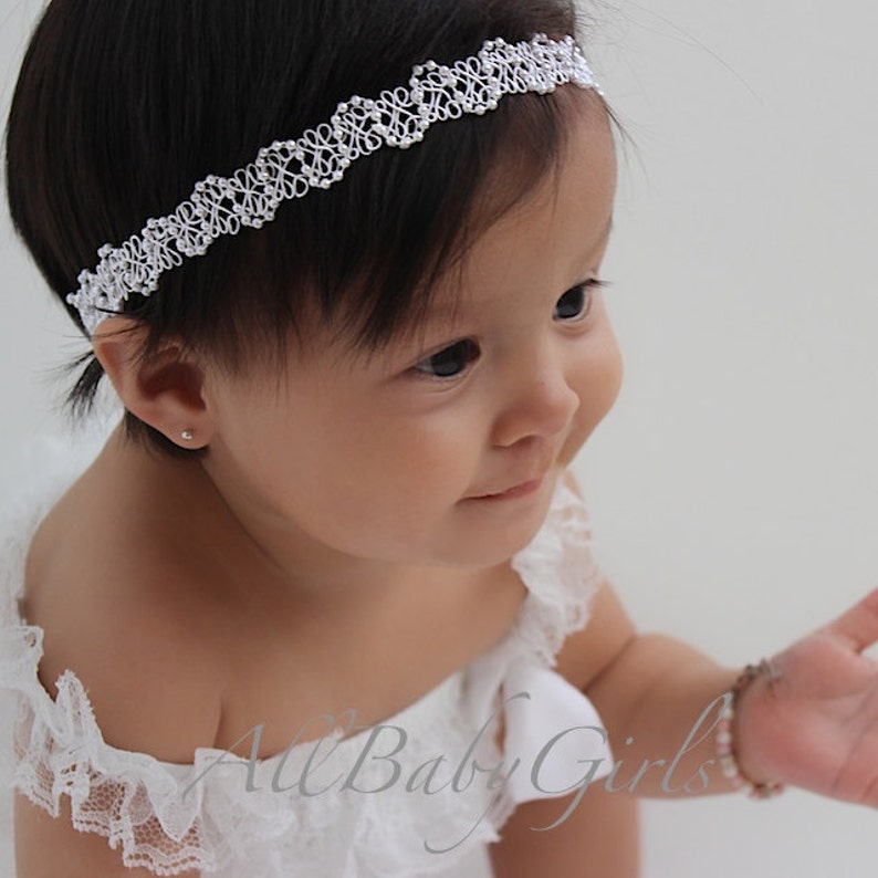 Baptism Headband, Christening Headband, White Headband, Newborn Headband, Baby Girl Headband, Infant Headband, White Baby Headband, Halo image 3