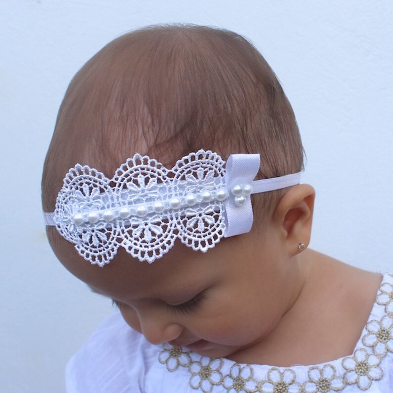 Baptism Headpiece White Headband Lace Headband Baby Etsy