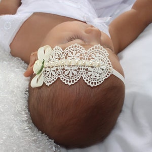 Baptism Headpiece, Ivory Headband, Lace Headband, Baby Headband, Infant Headbands, Newborn Headband, Christening Headband, Ivory Headpiece image 4