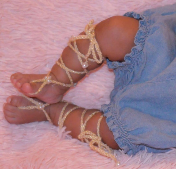 Gold Gladiator Sandals Barefoot Sandals Crochet Baby Sandals