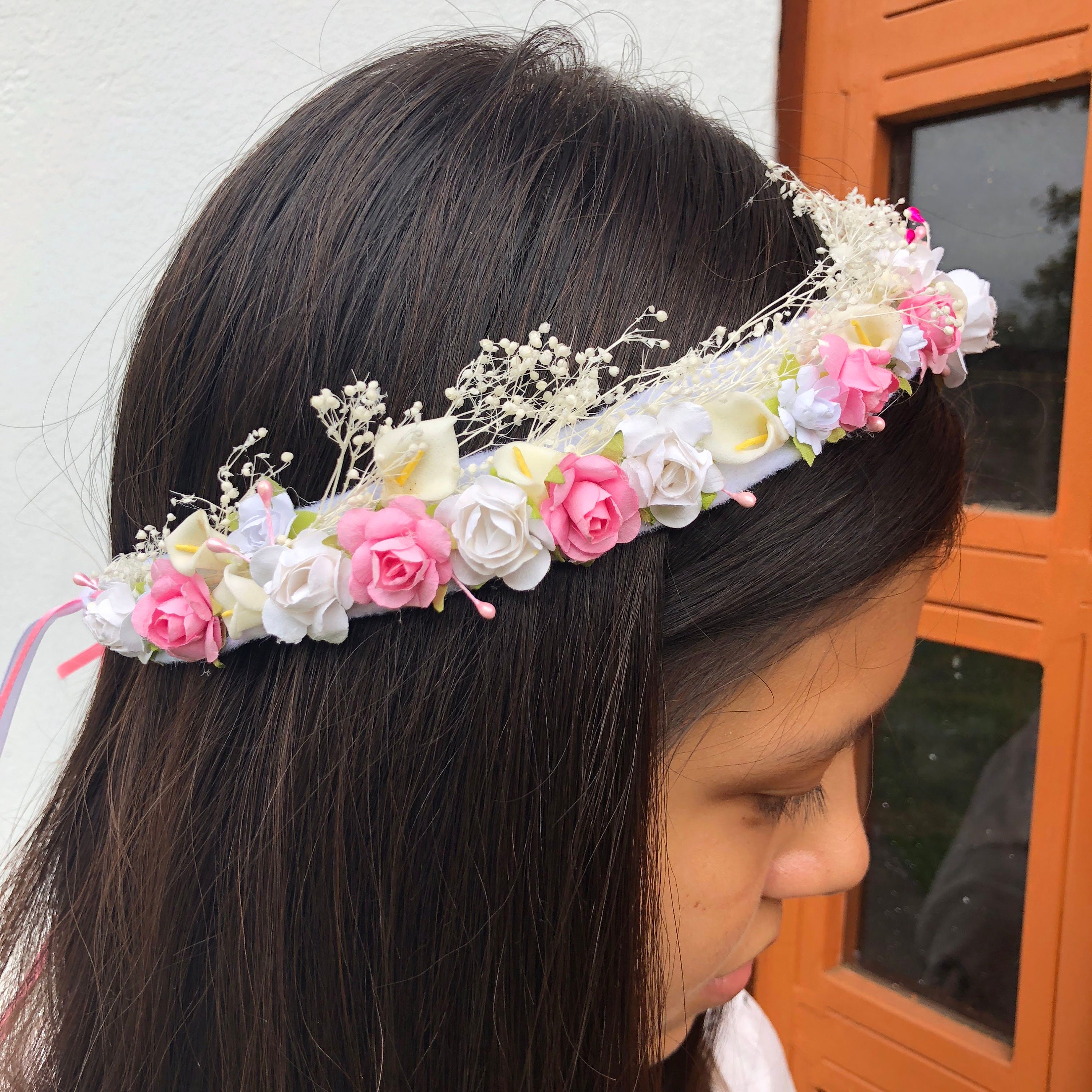 White And Pink Flower Crown Newborn Crown Infant Flower