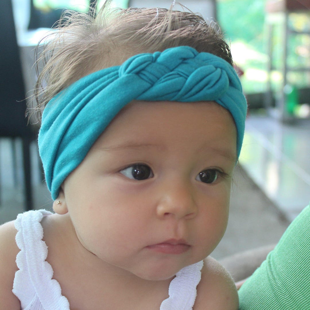 Baby Head Wrap, Teal Headband, Infant Headbands, Blue Turban, Knot