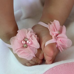 Pink Baby Sandals, Sandals for Newborn, baby girl shoes, Shoes for Little Girls, barefoot sandals, newborn sandals, baby barefoot sandal image 4