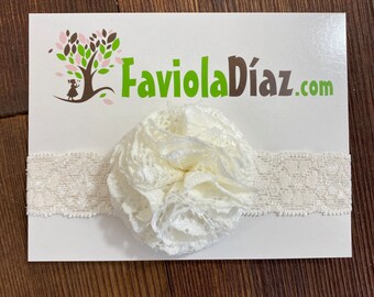 Elegant Beige Lace Headband with Flower - Soft Elastic, Adjustable Sizes - Ideal for Photo Sessions and Daily Wear