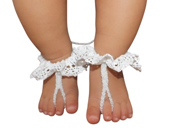 Crochet Baby Sandals for Newborn  White Barefoot  Beach Sandals