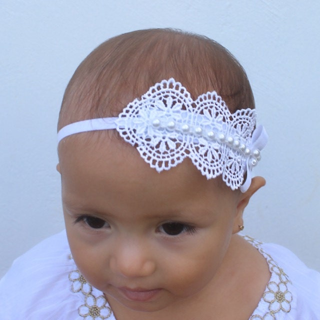 Baptism Headpiece White Headband Lace Headband Baby Etsy