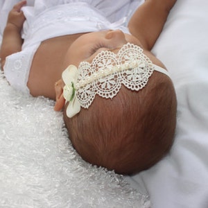 Baptism Headpiece, Ivory Headband, Lace Headband, Baby Headband, Infant Headbands, Newborn Headband, Christening Headband, Ivory Headpiece image 2