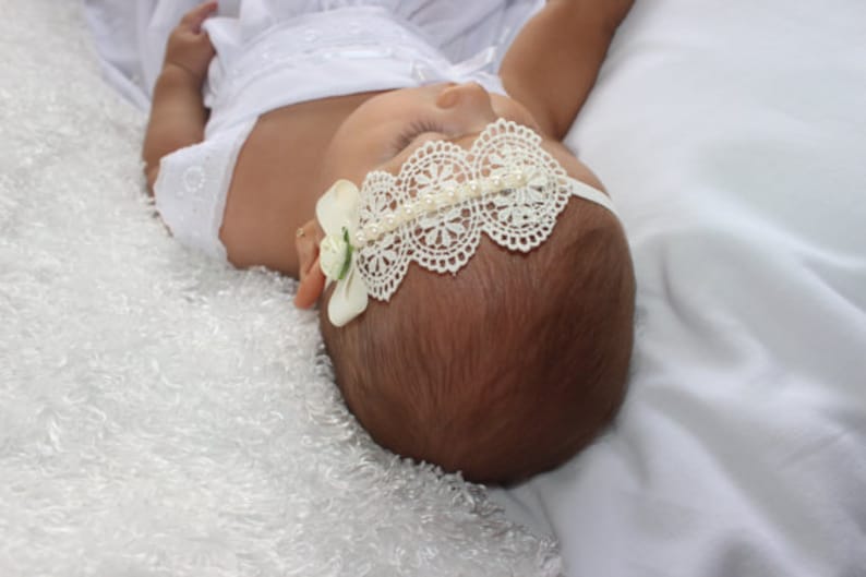 Baptism Headpiece, Ivory Headband, Lace Headband, Baby Headband, Infant Headbands, Newborn Headband, Christening Headband, Ivory Headpiece image 2