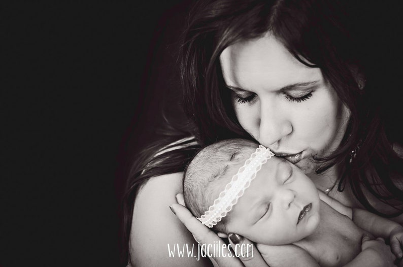 White Baby Headband Baptism Headband Pearls Headband Wedding Headpiece Baby Lace Headband Baby Halo Headband Christening Headband
