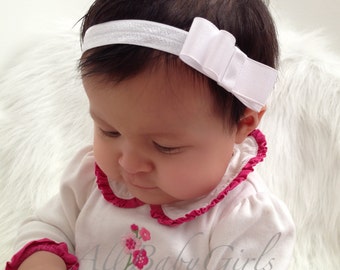 Infant White Headband, Bow Headband, Baby Headband, Baby Headpiece, Headband Baptism, Handmade Headband, Newborn Headband, Infant Headband