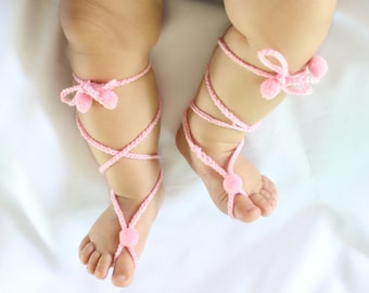 Baby Pink Sandals, Pink Sandals, Baby Sandals, Crochet Sandals, Barefoot Sandals, Gladiator Sandals, Newborn Sandals, Crib Shoes