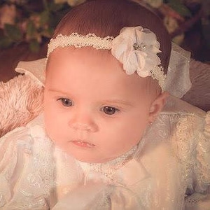 Diadema de bebé, diadema de flores, diadema blanca, diadema de recién nacido, diadema de flores para bebés, diadema de recién nacido, diadema de niña de flores