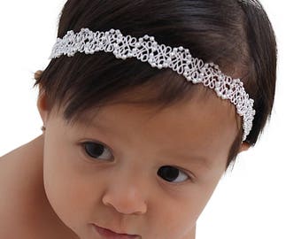 Baptism Headband, Christening Headband, Baby Headband, Newborn Headband, Baby Girl Headband, Infant Headband, White Baby Headband, Halo