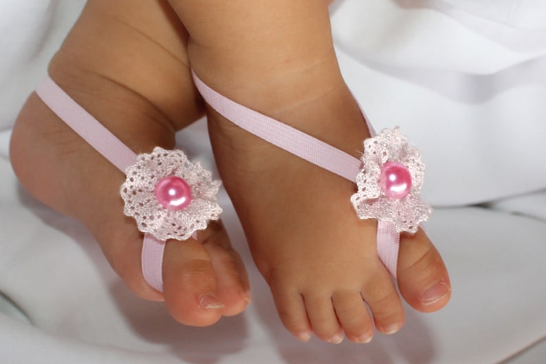 Pink Flower Sandals Barefoot Sandals Baby Sandals Pink Etsy