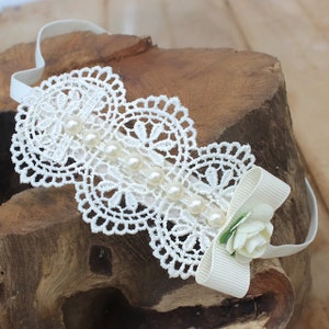 Baptism Headpiece, Ivory Headband, Lace Headband, Baby Headband, Infant Headbands, Newborn Headband, Christening Headband, Ivory Headpiece image 5