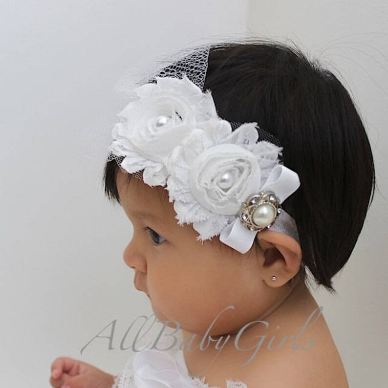 Baptism Headband White Headband Flowers Headband Newborn Etsy