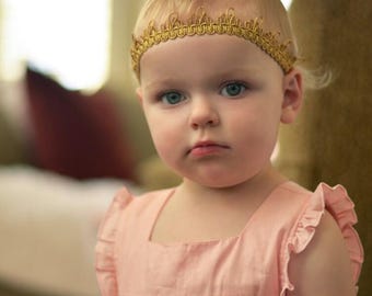 Baby Girl Gold Crown Headband: Soft Birthday Headwear