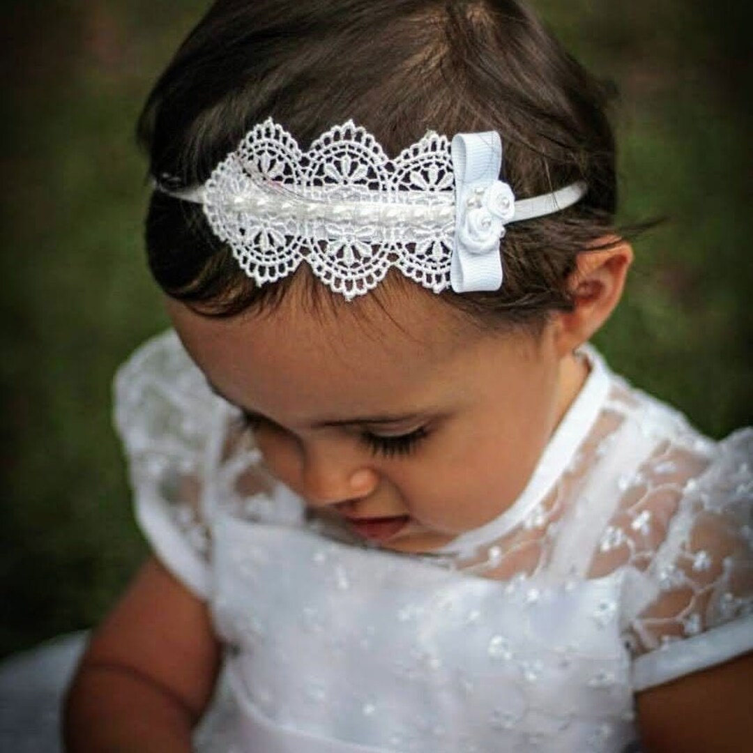 Baptism Headpiece White Headband Lace Headband Baby Etsy
