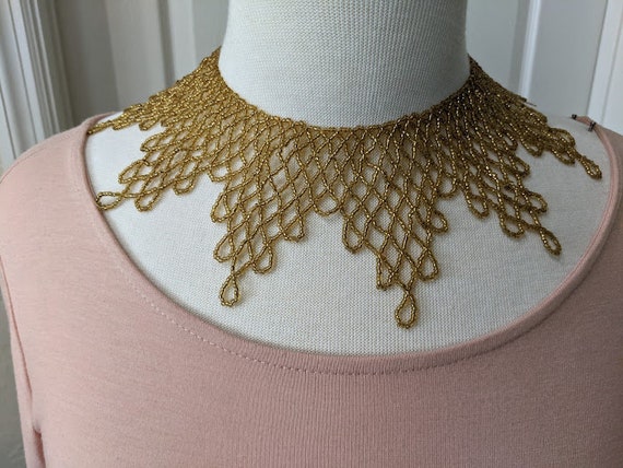 Vintage Gold Glass Seed Bead Collar Choker Necklace.