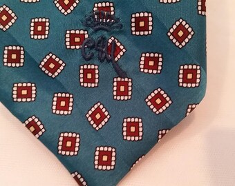 Vintage Countess Wara Neck Tie. Teal Blue Countess Wara Men's Tie. Designer Silk Countess Wara Neck Tie.