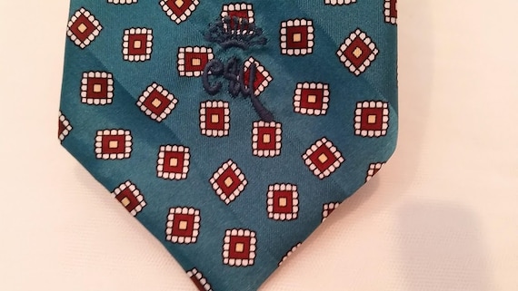 Vintage Countess Wara Neck Tie. Teal Blue Countess Wara Men's Tie. Designer Silk Countess Wara Neck Tie.