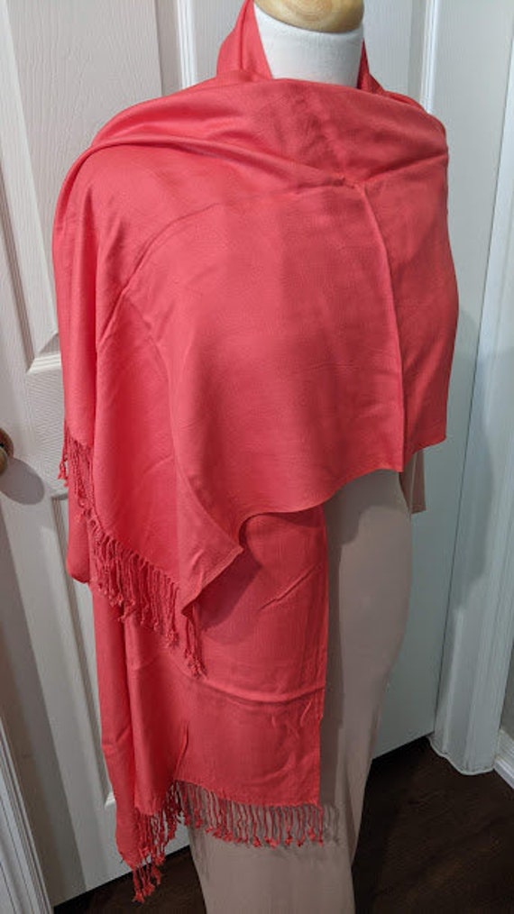 Vintage Large Coral Color Scarf/Wrap.  Soft Large 