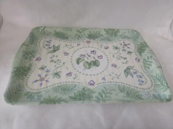 Keller-Charles Made in Italy Melamine Vintage Serving Tray.  Purple Morning Glory, Violets & Green Ferns.