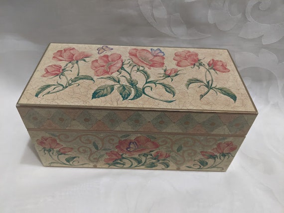 Vintage Hand Painted Jewelry Music Box. Hand Painted Floral Wooden Music Box. Collectible Maureen Drdak Hand Painted Wood Music Box