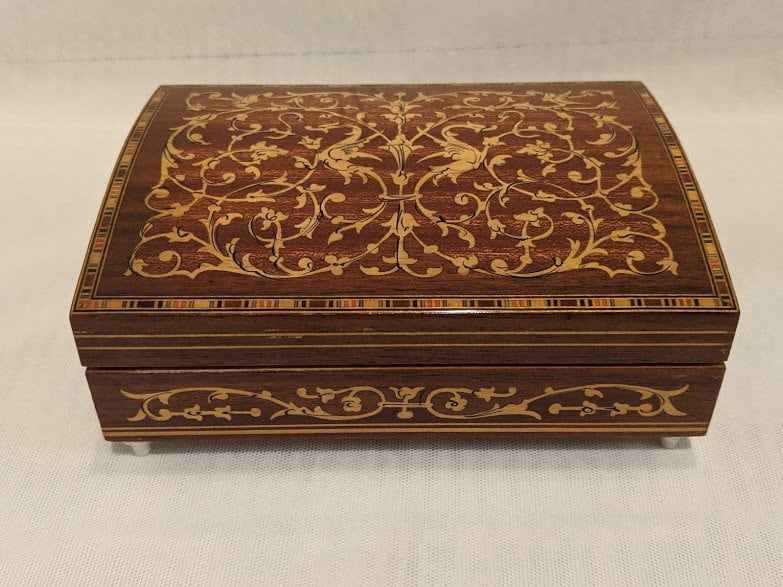 Vintage Original Sorrento Inlaid Wood Music Box. Italian Inlaid Jewelry